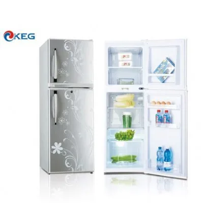 152L Fashion Glass Door Refrigerator Used for Sale Top Freezer Double Door VCM Flowers Series Fridge