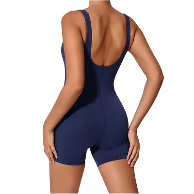 Women Naked Feel Solid Color Yoga Jumpsuit Sexy Spaghetti Straps Gym Bodysuit Breathable High Waist Front Quick Dry Dance