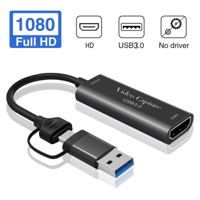 2-in-1 HDTV USB3.0 TYPE C Audio Video Adapter 4K 60Hz Capture Connector Screen Record Device for Gaming & Video Conferences