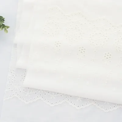 Custom Double Side Position Cotton Embroidery Lace Fabrics 100% Cotton Embroidered Fabric for Dress
