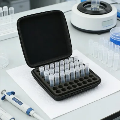 Compact Hard Shell Vial Organizer Portable Shockproof Storage Case with 60 Custom Foam Slots for Essential Oils Lab Samples