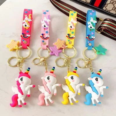 Creative Cute Little Rainbow Cartoon Unicorn Key Chain for Men and Women Bag Pendant Phone Strap