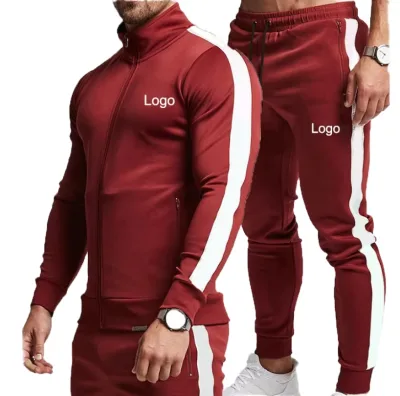 Custom Printed Breathable 100% Cotton Sports Suit Striped Design for Active Comfort Windproof Plus Size Jogging Sets for Spring