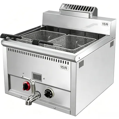 Commercial Gas Deep Fryer 15L Single Tank Stainless Steel Floor Standing LPG Natural Gas Fryer with Twin Baskets for Restaurant