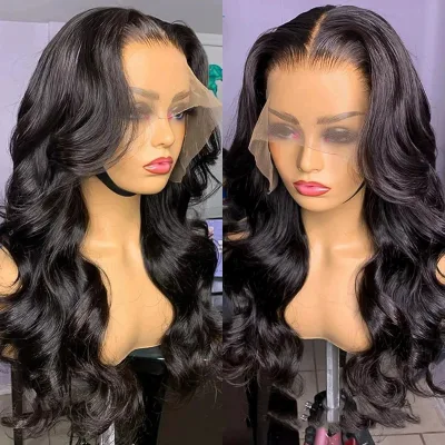 Europe and the United States 13*4 Former Lace Real Hair Female Middle Part Long Curly Hair Black Big Waves Real Hair Headpiece
