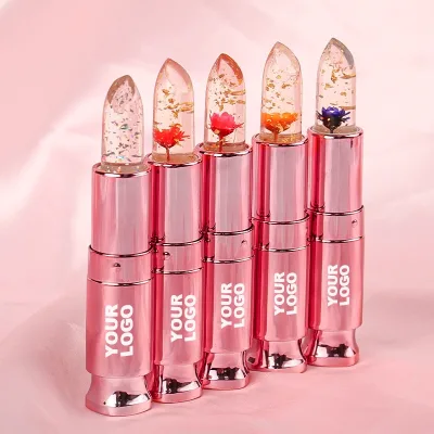 Private Logo Crystal Transparent Moisturizing Mineral Lipstick Temperature Color Changing Flower Jelly Design