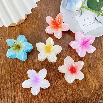 BLISSLIFE 8cm New Style Woman Flower Hair Claw Gradient Candy Color Frangipani Hair Clips for Women