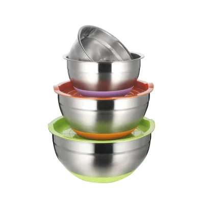 OEM Low QTY New Design 6 Sizes Double Layer Stainless Steel Salad Mixing Bowl Color Print Cheap Metal Bowl