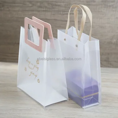 Customized Frosted PVC Square Bottom Tote Bag Waterproof Custom Size for Small Business & Supermarket Shopping