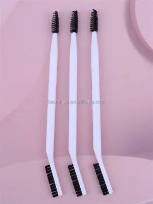 White Synthetic Eyebrow Spoolie Professional Brush Wholesale Vegan Custom Dual Make up Brushes 2 in 1