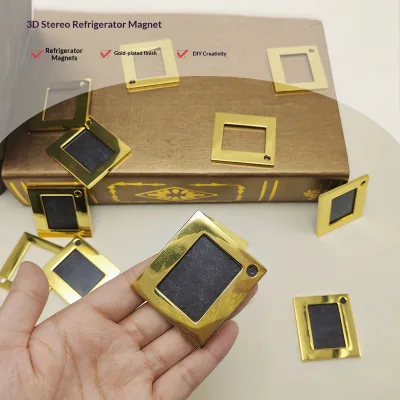 Mini 2-inch Metal Vintage Gold Photo Frame Fridge Magnet Creative DIY Hollow Soft Magnetic Sticker Photos Postcards Cross-border
