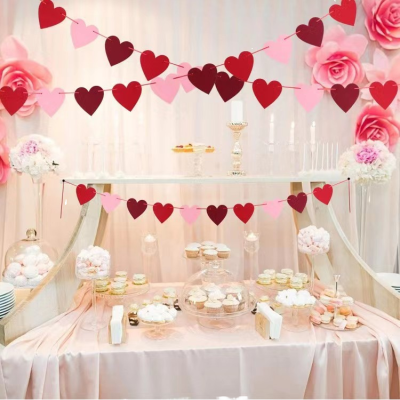 Valentine's Day Felt Love Banner Party Flag Pulling Peach Heart Decoration Wedding Engagement Red Pink Heart-shaped Flower Party
