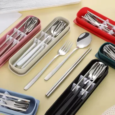 3 Pcs Classic Travel Foldable Tableware Set with Spoon Fork Knife Chopsticks Removable Split Design