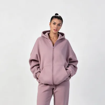 Oversized Custom Zipper Embroidered Windproof Hoodie Jogger Women Winter Eco-Friendly Front Super Soft Lounge Wear Made Cotton