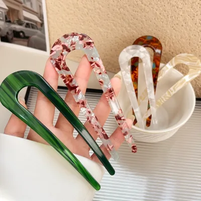 Kinling OEM Design Custom Logo Simple Minimalist Acetate Cellulose Marble Hair Pin Fork