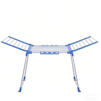 Foldable Layer Clothes Drying Rack Stainless Steel Heavy Duty Freestanding Laundry Dryer Stand with Sock Clips for Home Balcony