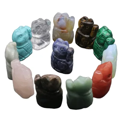 HY Hand carved 32*49mm stone gemstone healing crystals stones cat statues set Crafts