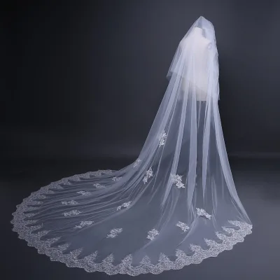Wholesale Double Layer Soft Bridal Veil Sequins Lace Wedding Veil Long Bridal Veil With Comb Bridal Hair Hair Accessories