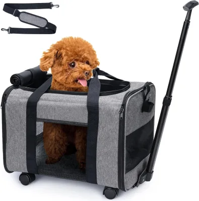 Cat Dog Carrier with Upgraded Wheel Pet Carriers for Dogs and Cats Soft Animal Travel Carrier Bag for Flight Outdoor Camping