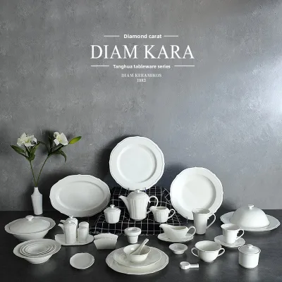 Pure White Steak Western-style Dinner Plate Ceramic Soup Plate Bowl Hotel Use Minimalist Floral Design Microwave Safe Set