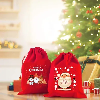 Eco-Friendly Textile Drawstring Gift Bags with Custom Size & Color Screen Printing for Flexible Holiday Packaging