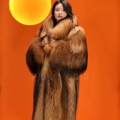 Stylish Women's Finnish Imitation Raccoon Fur Coat Fashionable Loose Overcoat Faux Fur