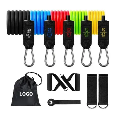 11pc Set of Exercise Fitness Resistance Bands for Strength Training Loop & Tube Types for Working Out