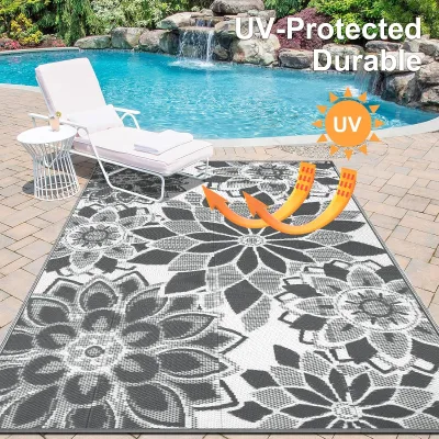 Reversible Poolside Rug Anti-UV Fade Resistant Easy Clean Foldable Area Rug for Outdoor Pool Area Use