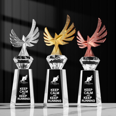 Honor of Crystal K9 Material Star Wings Crystal Metal Eagle Sports Gold Trophies Awards