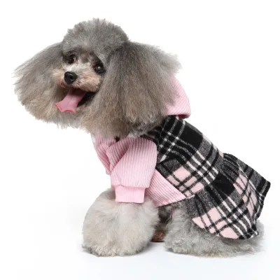 New Plaid Dog Winter Dress With Hat Best Quality Cotton Pet Dog Clothes for Small Dogs