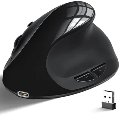 Ergonomic Vertical Mouse 2.4G BT5.1 BT5.2 Tri-mode, 6 Adjustable DPI, Type-C Rechargeable for Office & Gaming