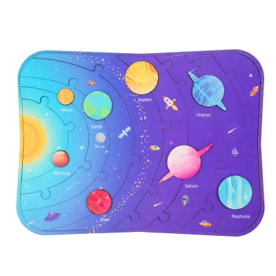 Space Themed Wood Sensory Toys, Preschool Learning STEM Montessori Game, Solar System Wooden Planet Puzzle Toys for Kids