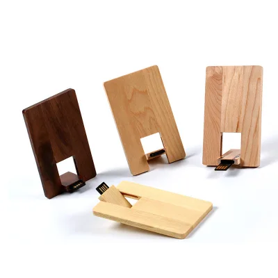 Customized Business Card Style Wooden USB Flash Drive Multi-Capacity 8GB/16GB/32GB Custom Logo Engraving Creative Promotional