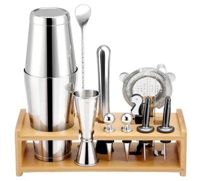 Cocktail Shaker Set Wooden Stand Only Bartender Kit Bamboo Storage Stand for Cocktail Lovers
