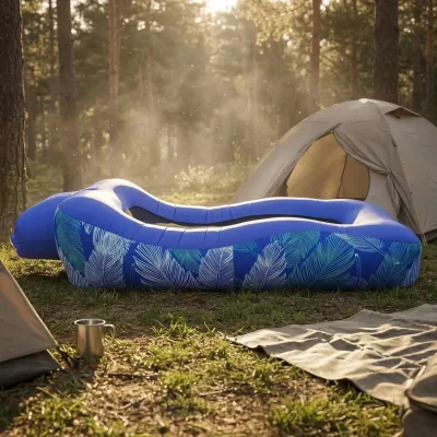 Inflatable Beach Lounger Camping Air Sofa With Sun Shade No-Pump Blow up Couch for Outdoor Camping Hiking Picnic Vacation