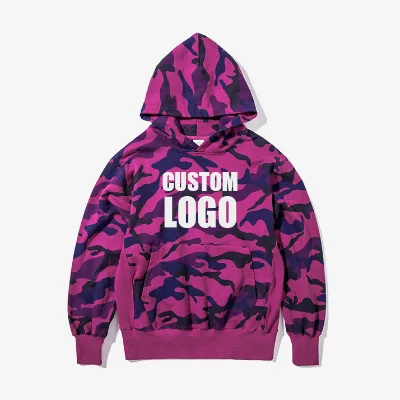 Customizable Camouflage Pullover Hoodie for Men 100% Cotton Terry Knitted Streetwear for Winter