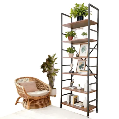 6-Tier Industrial Engineered Wood & Metal Bookshelf 72" H Ladder Shelf Home Office Kitchen Storage Organizer Waterproof