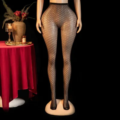 Sexy Geometric Fishnet Stockings Transparent Thin European American Lingerie Set Uniform Temptation