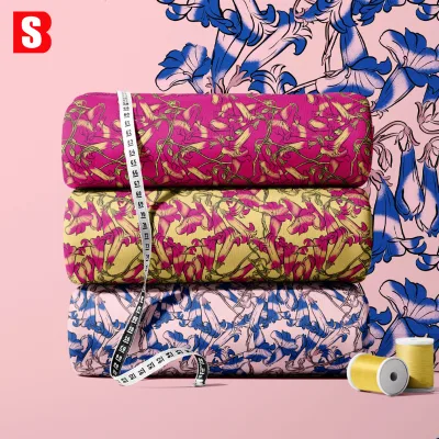 Bessi Organic 2026 Summer Trumpet Blossoms Bold Color Digital Printed Cotton Fabric Lightweight Soft Voile Interlining for Bags