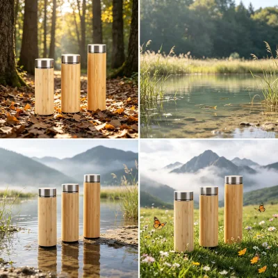 450/500 ML New Design BPA Free Bamboo Blank Water Bottle Eco Double Wall Bamboo Stainless Steel Water Bottle Bamboo Thermos