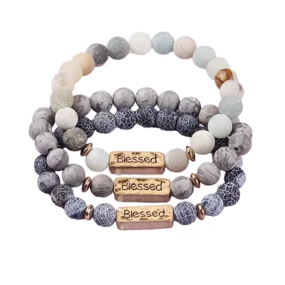 Unisex Trendy Fashion Bracelet Natural Lava Yoga Beaded Stone with Blessed Engraving Classic Style for Men and Women's Gift