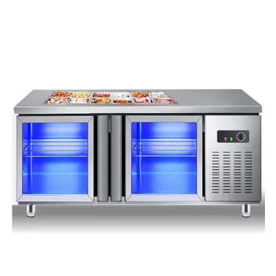 Commercial Air-Cooled Under-Counter Fridge for Restaurant Kitchen LED Light Open Door Pizza Prep Salad Bar Display