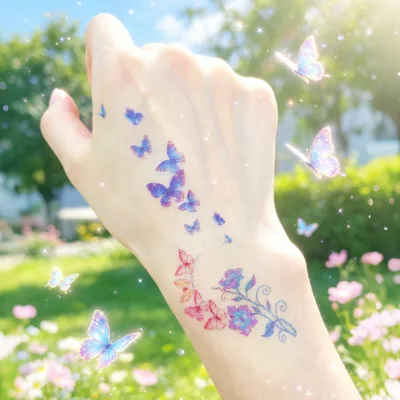 Stock Summer Butterfly Glitter Water Transfer Tattoo Stickers Customizable Logo Multi-color Options Sophisticated Body Art for