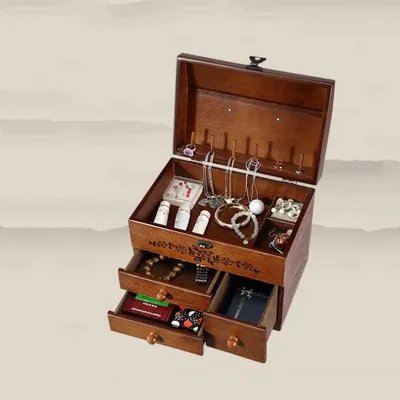 Custom Large 3-Layer Pine Wood Jewelry Box with 3 Drawers Set for Women-Elegant Pull Drawer Organizers and Storage Gift Box
