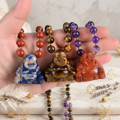 Wholesale Handmade High Quality Natural Bead Buddha Pendant Crystal Buddha Necklace for Healing