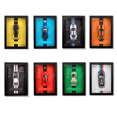 3D Wooden Photo Frame With 1/32 Diecast Metal Miniature Toy Car, 12 Inches Wall Decoration Suitable for Modern Style Living Room