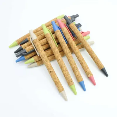 Ecological and Environmental protection Cork Grain Round Ball Pen, Neutral Pen, Wheat Straw Material Cork Signature Pen
