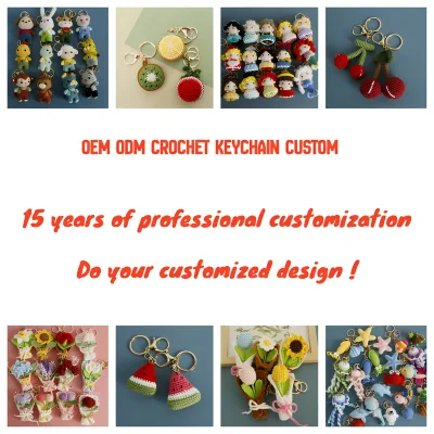 Custom Handmade Wool Crochet Animals Fruit Flowers Customized Your Design Keychain Soft Simulation Bag Pendant Keyring