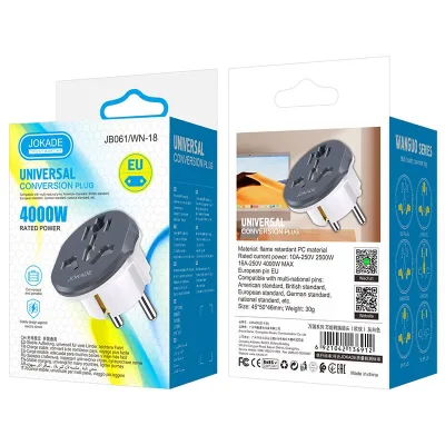 JOKADE Hot Sale& New Arriving European to US Conversion Plug 4000MAX Fast Charging European Regulation Travel Adapter
