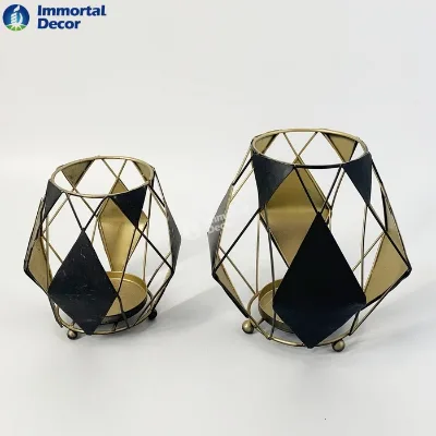 Gold Metal Candle Holder on Table